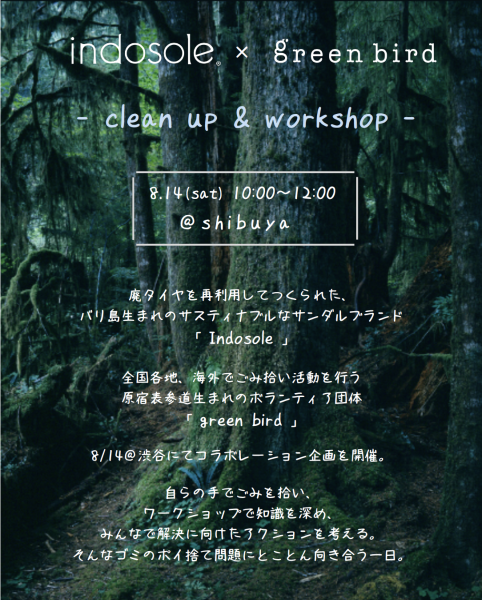 【定員のため締切ました！】Indsole &times; green bird コラボ企画＠渋谷 - ごみ拾い&ワークショップ -画像
