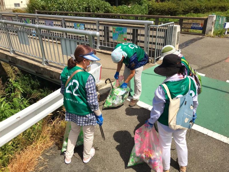 夏空の下でごみ拾い画像